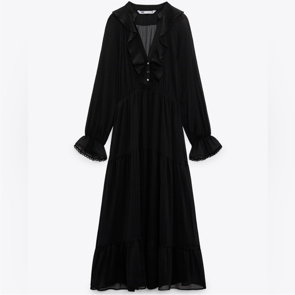 Zara Midi Dress with Ruffles Black - Picture 7 of 8